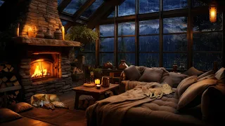 Rain & Thunderstorm with Lightnings, Crackling Fireplace, Cats and Dog - Cozy Ambience to Relax