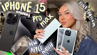 Black Titanium iPhone 15 Pro Max Unboxing + NEW Apple Watch Series 9 🖤