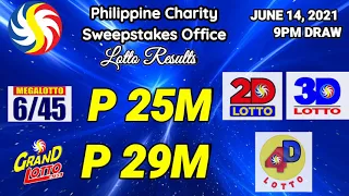 PCSO Mega Lotto 6/45, Grand Lotto 6/55, 2D, 3D, 4D Lotto DRAW RESULTS | JUNE 14, 2021 9PM