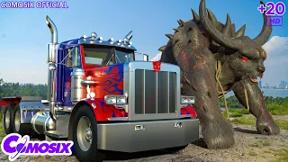 Transformers: Rise of the Beasts - Optimus Truck vs King Buffallo Fight Scenes (2023 Movie)