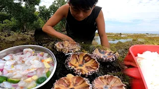 Tuyom at kinilaw na bisugo, napaka ganang kumain sa tabing dagat