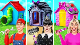 Wednesday vs Barbie One Colored House Challenge | Funny Moments by TeenDO Challenge