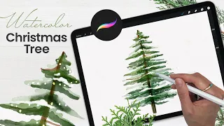 How To Draw Watercolor Christmas Tree • Procreate Tutorial • Winter Holidays Art