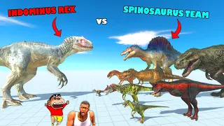 INDOMINUS REX vs SPINOSAURUS, WHO IS STRONGER ? | Animal Revolt Battle Simulator FRANKLIN SHINCHAN
