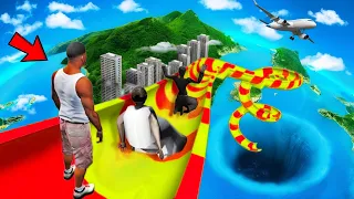 FRANKLIN TRIED THE LONGEST WATER SLIDE FROM SKY IN GTA 5 | GRANNY AND EVIL NUN GTA 5