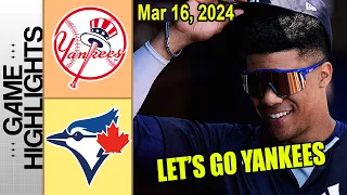 Yankees vs Blue Jays Spring Training [TODAY] Highlights 03/16/2024 | MLB Highlights 2024