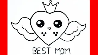 How to Draw Best Mom Heart with Wings and Crown|Mothers Day|Mothers Day Card