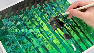 How to paint bamboo with acrylic, How to paint zen landscape painting