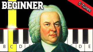 5 Famous Classical pieces from the Master Bach - Fast and Slow Piano Tutorial - Beginner