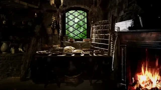 Ambience/ASMR: Medieval Castle Kitchen with Rain Shower & Fireplace, 5 Hours