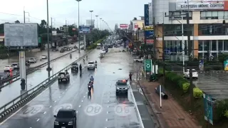 Pattaya's morning and lunchtime traffic was disrupted not only by checkpoints but also storms.