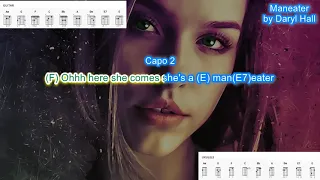 Maneater (capo 2) by Daryl Hall play along with scrolling guitar chords and lyrics