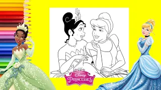 Coloring Disney Princess Tiana & the Frog & Cinderella Together - Coloring Book