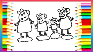 How to Draw a cute Peppa pig Family and Rainbow Daddy pig 🐷🐖🐖🐖🐷🐽🐷🌈🌈| Drawing for Kids.