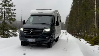 Hymer MLT 580 4x4, oliko talven viimeinen lumileiri ja avotulella ruokaa.