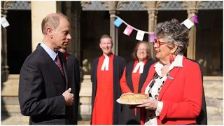 Prince Edward makes Bake Off joke as he tries coronation quiche with Prue Leith