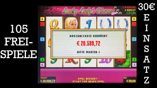 Lucky Lady’s Charm 105 FREISPIELE über 20.000€ GEWINN auf 30 EURO Einsatz JACKPOT Huge Win