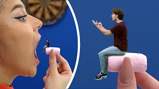 Swallowed the guy - Playing darts - Flying inside the bubble / Zoom-Zoom Shrunk Challenge