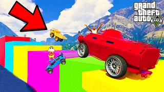 FRANKLIN TRIED THE JUMP OF MASSIVE BLOCKS IN THE SEA RAMP CHALLENGE GTA 5 | SHINCHAN and CHOP