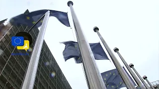 European flags at half mast in front of the European Commission Berlaymont building in Brussels