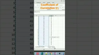 Correlation Coefficient (r) In Excel | #statistics #excel  #shorts #youtubeshorts