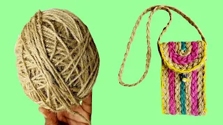 Diy mobile phone bag with jute rope/how to make jute bag/mobile pouch making at home/