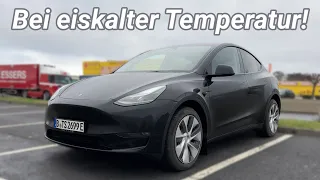 Tesla Model Y Long Range Reichweite im Winter bei 2 Grad, Tempomat 120km/h!