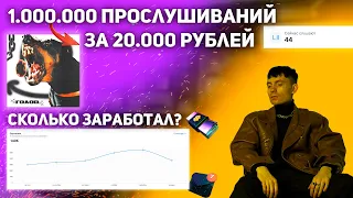 1.000.000 прослушивании за 20.000 рублей. Разбор продвижения трека! Сколько заработал?