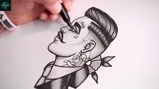 Simple Way To Draw A Male Face | Old School Gentleman Tattoo