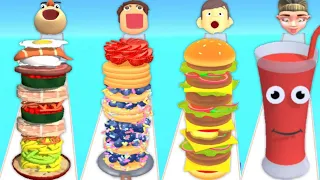 NOODLE RUN vs PANCAKE RUN vs BURGER RUSH vs JUICE RUN - Gameplay Quadruple Video