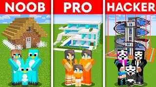 Minecraft NOOB vs PRO vs HACKER: SAFEST FAMILY HOUSE BUILD CHALLENGE