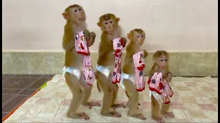 4 Siblings Standing Up Very Obediently With Clothes Each Waiting Mom To Come & Dress Up For Them ,