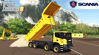 Farming Simulator 19 - SCANIA XT 430 Mining Truck Unloads Crushed Stone To A Construction Site