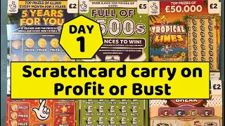 £50 Scratchcard carry on Profit or Bust - 5 years for you Coffee break Tropical Lines