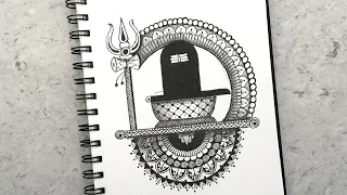 Shivling Mandala Art | Mahadev Trishul with Shiv linga Mandala Drawing