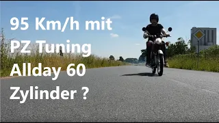 Simson 95 Km/h mit PZ Allday 60ccm Zylinder ? Testfahrt ! Gefahren mit 3 Gang Getiebe !