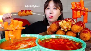 명랑핫도그 신메뉴! 핫떡볶이, 로제떡볶이, 핫도그 7종류 먹방♥️ (feat.미미고 찹쌀꽈배기) Spicy&Rose Tteokbokki, Hot dogs MUKBANGㅣASMR