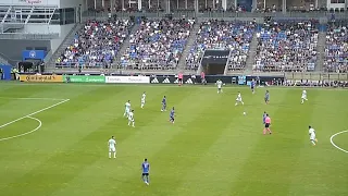 Brad Guzan of Atlanta United stops Bryce Duke of CF Montreal (Impact) 7/8/23