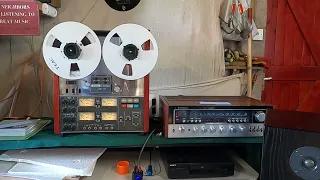 TEAC A-3340S PT2 WITH 10.5 INCH REELS AND A CLOSE UP.