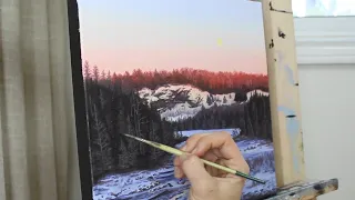 Winterlight Painting Tutorial + Timelapse || How to Paint a Gradient Sky, Glowing Moon and Icy River