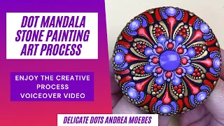 Red and Purple Dot Mandala Stone Painting. Rock painting step by step art process voice over