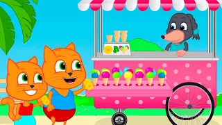 Cats Family in English - Colored Ice Cream Cartoon for Kids