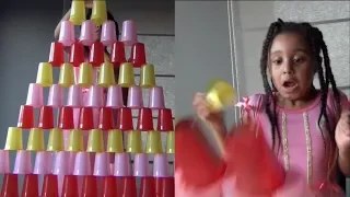 Building Plastic Cup Pyramid EPIC FAIL Plastic Cup Games For Kids
