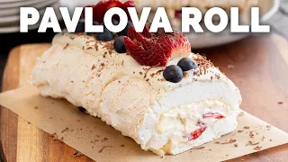 The BEST Pavlova Roll – Easy Meringue Roulade [with Berries & Whipped Cream]