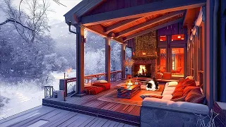 Cozy Winter Porch Ambience Lakeside with Relaxing Jazz Music & Contemplate the Snow Fall Gently  #1