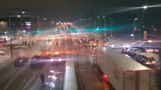 Ambassador  Bridge between Detroit, Michigan and Windsor, Ontario shut down by a Trucker Convoy