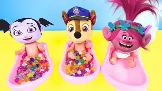 Dreamworks Trolls Bedtime Routine with Vampirina Using DIY Play-Doh Slime Baths