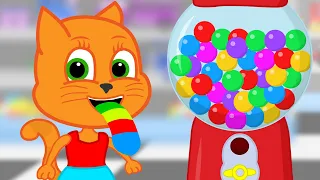 Cats Family in English - Rainbow Tongue From Gumball Machine Cartoon for Kids