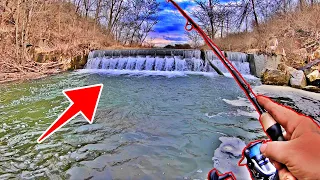 FISHING a RAGING, HIDDEN SPILLWAY for RAINBOW TROUT and SMALLMOUTH BASS! (MTB UNBOXNG)