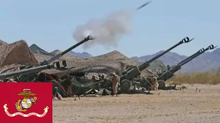 Summer fury. Powerful M777 howitzer battery and US Marines.
